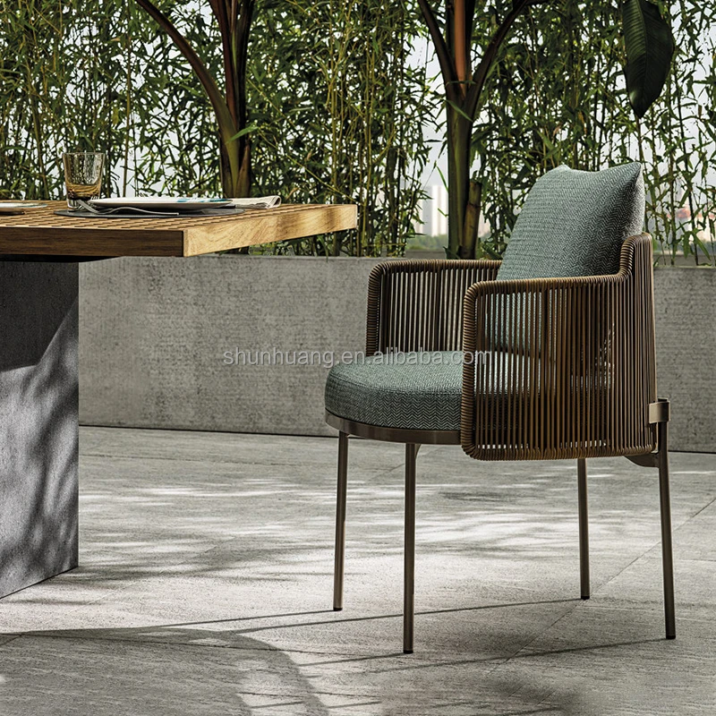 All weather webbing garden furniture outdoor rope dining set with wooden table