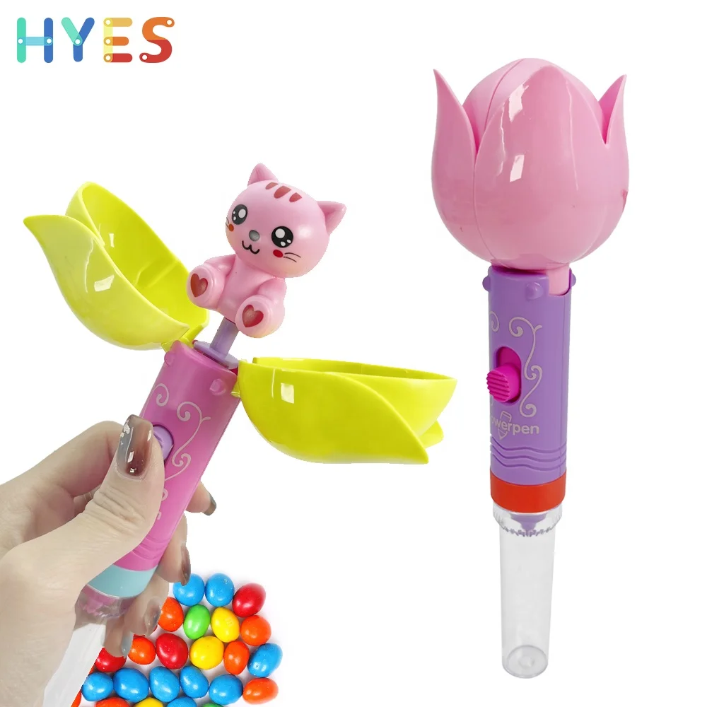 Huiye OEM Flower Cat Shape Candy Toys Multi-Functional Candy Toys With Tube Kids Pretty Sweet Hard Candy Surprise Gift For Girls