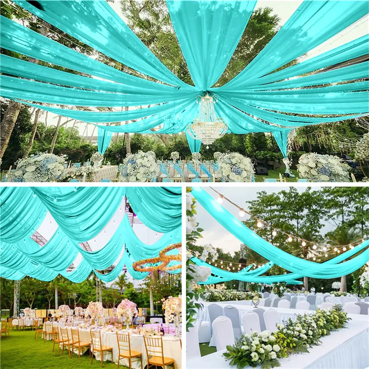 Silver Ceiling Drapes Wedding Decoration Fabric Drape White Chiffon Ceiling Draping
