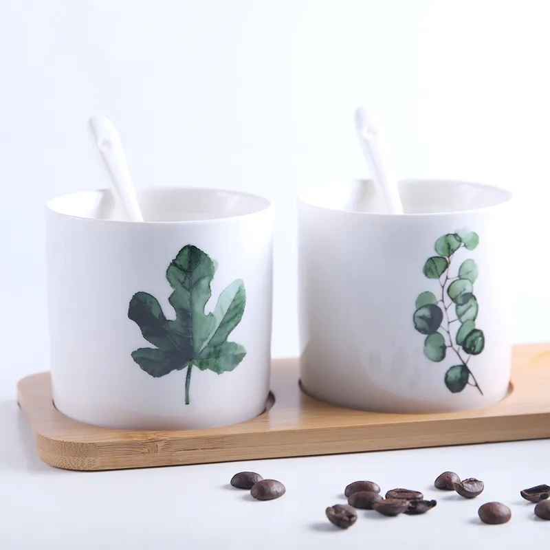 Custom Printing Airtight Ceramic Canister Food Storage Jar Kitchen Canisters with Bamboo Lids