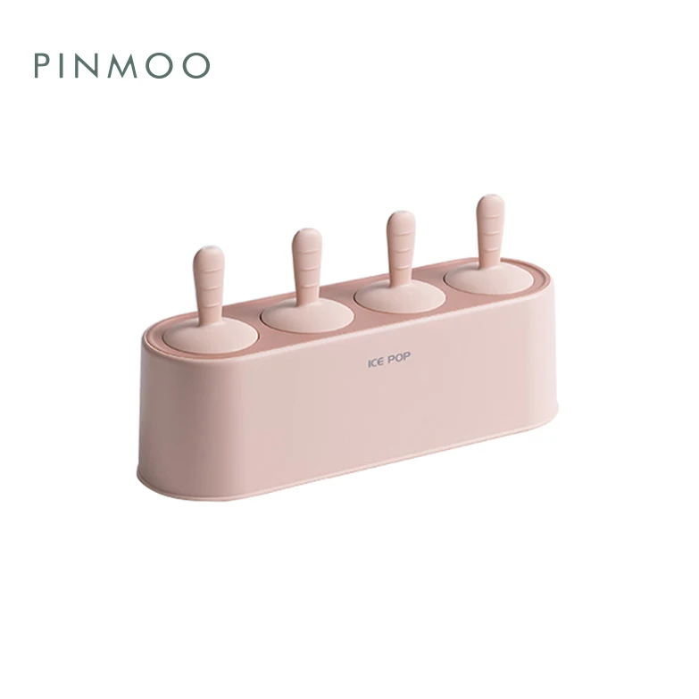 Pinmoo Hot Sale 4 Cavities Cute Silicone Ice Cream Mold Popsicle Mold Ice Pop Mold with Plastic Stick