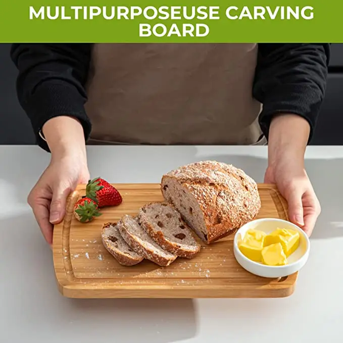 Bamboo Cutting Board, Kitchen Chopping Boards with Juice Groove for Meat, Vegetables Bamboo Butcher  Block Carving Board