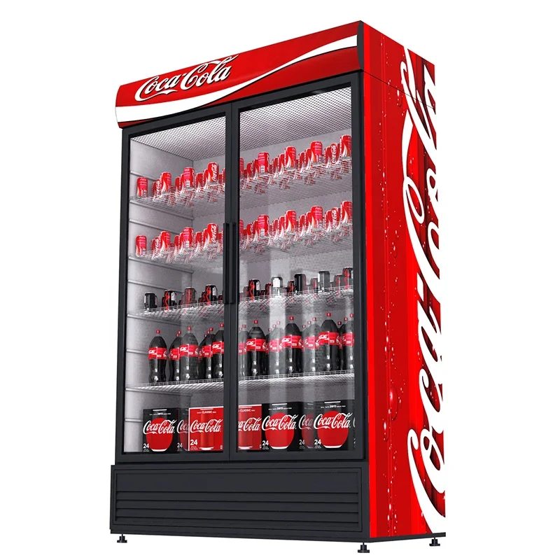 Supermarket Commercial Display 2 Glass Door Coca Cold Drinks Fridge