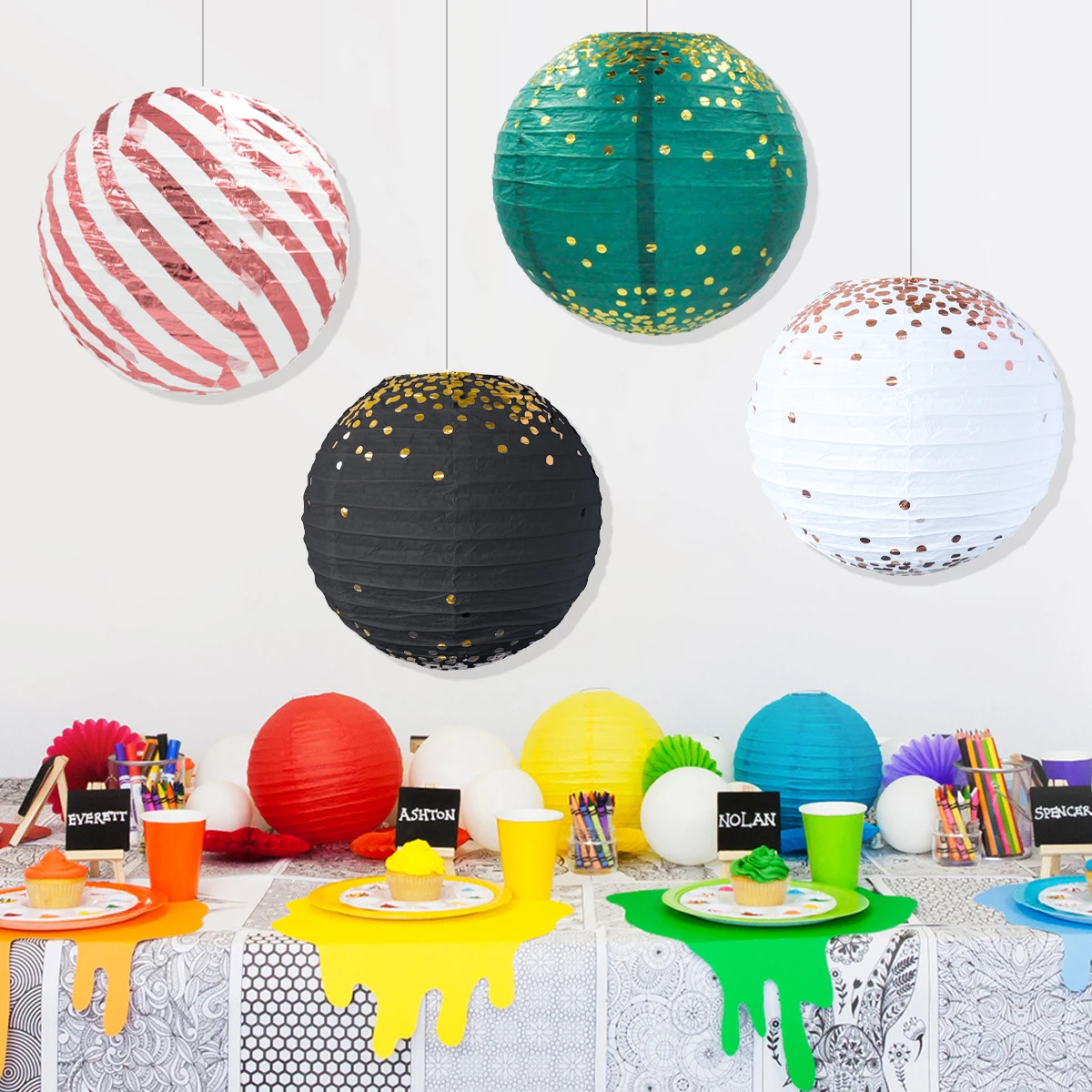 Outdoor Round Rose Gold Paper Lantern European and American Wedding Decoration Folding Holiday Birthday Party Decoration