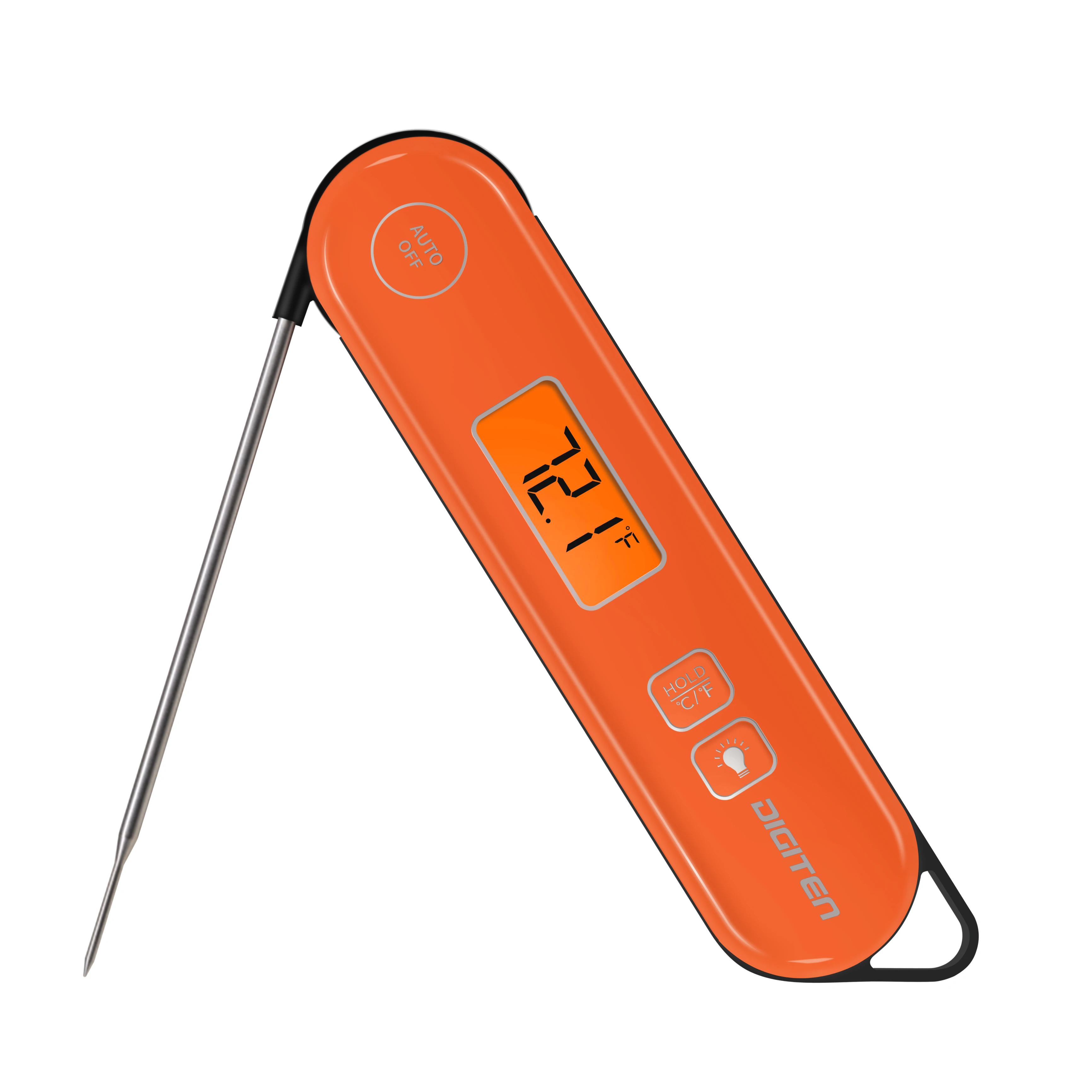 Digital Instant Read Meat Thermometer, Foldable Probe Waterproof Thermometer for BBQ, Kitchen, Food Cooking, Orange
