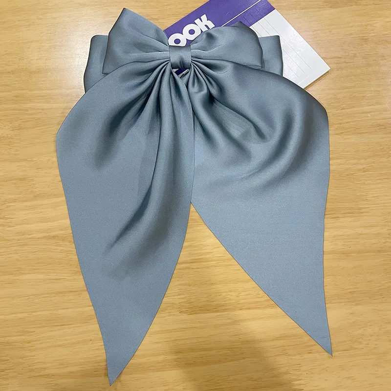 Hot Selling Silky Satin Bow Hair Clips Long Tail Bows Clip for Girls Women Large Solid Hair Bows Hairpin