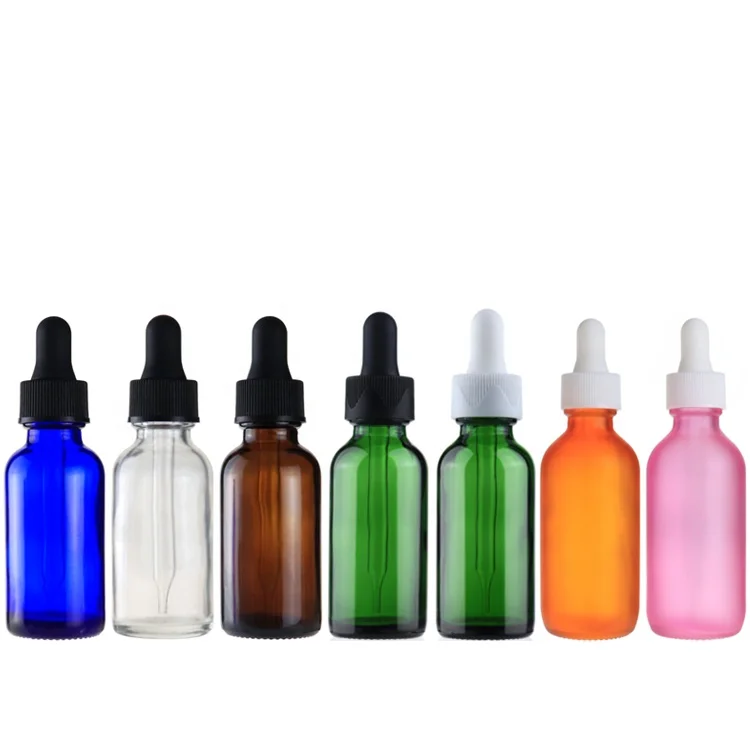 Refillable Glass Pump Bottles 1oz 2 oz 8 oz Clear Glass Boston serum Bottles with Droppers for Essential Oils