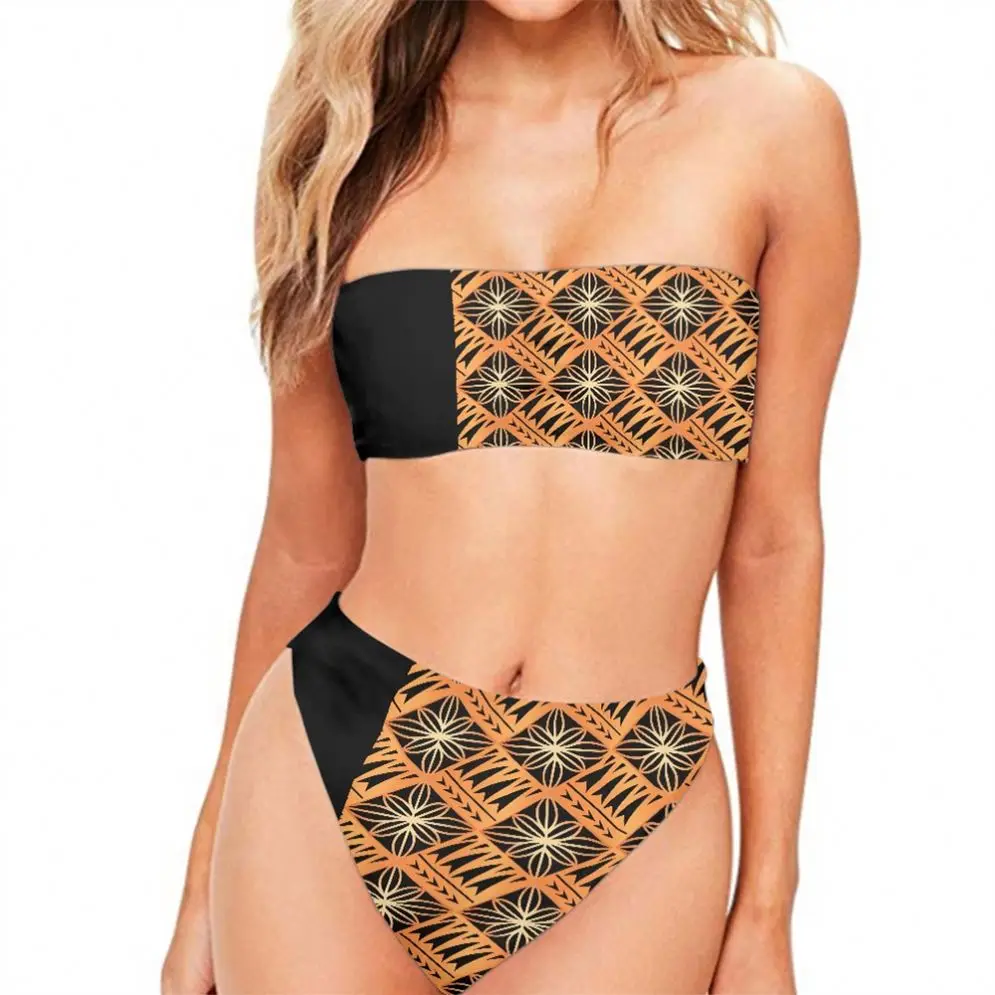 Strapless Bikini Set Polynesian Tribal Golden Flower Pattern Print Custom Chicas Bonitas En Bikini Pretty Girls In Bikinis Photo