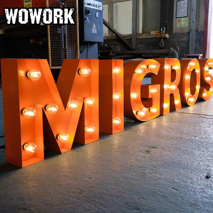 2024 WOWORK custom vintage style bulb marquee lights open face channel letter logo sign by OEM for shop store decoration
