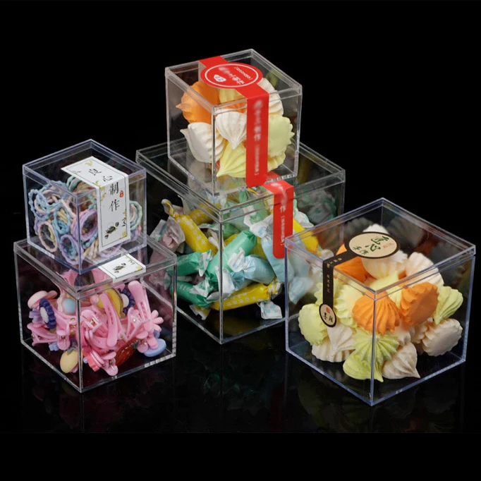 Wholesale Transparent Square Dessert Disposable Candy Plastic Food Biscuit Packaging Boxes Big Volume Clear Plastic Candy Box