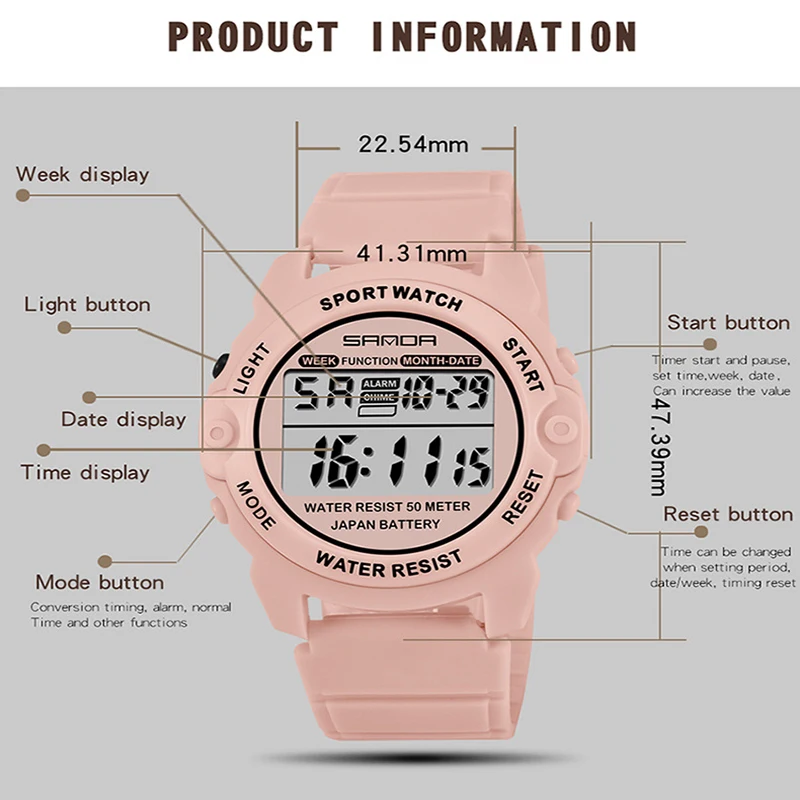 SANDA Luxury Brand Teenager Fashion Casual Watches Luminous Waterproof LED Digital Watch for Women and Men