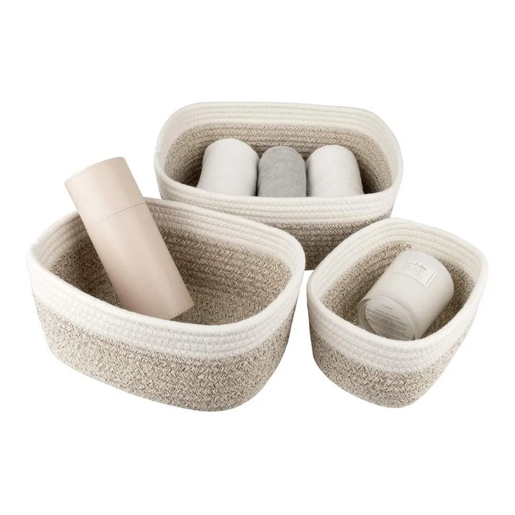 12 дюймовая плетеная корзина для хранения из хлопчатобумажной веревки набор 3 многофункциональных корзин-органайзеров белого и пустынного