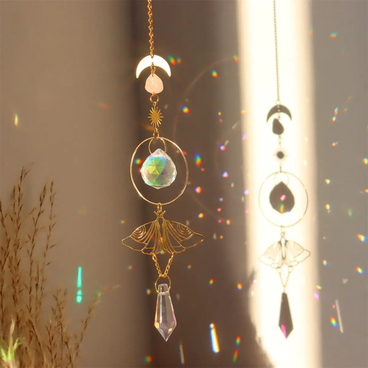 Natural Crystal Sun Catcher Suncatcher Amethyst Natural Spiritual Gemstone Hanging Decor Sun Catcher Crystal