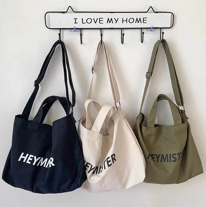 Fashion Simple Square Cotton Canvas Tote Bag with Adjustable Strap