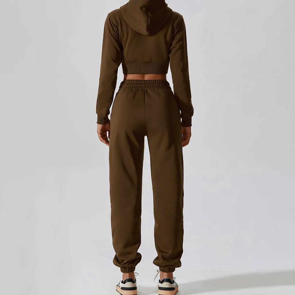 YIYI With Fleece Autumn Winter Outdoor Street Sports Wear With Hoodies Jackets High Waist Jogger Pants Set Women Sweat Suit Sets