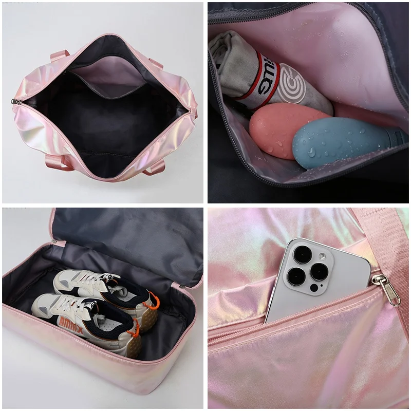 Pearlescent Color Wet Dry Separation Short Trip Carryall Yoga Gym Duffel Travel Weekender Bag With Independent Shoe Warehouse