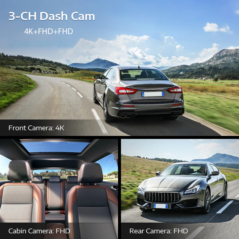 LINGDU AM100-3CH 4K 3CH Car Dash Cam 1080P Dashcam Camera 4K Auto Video Recorder Car Black Box