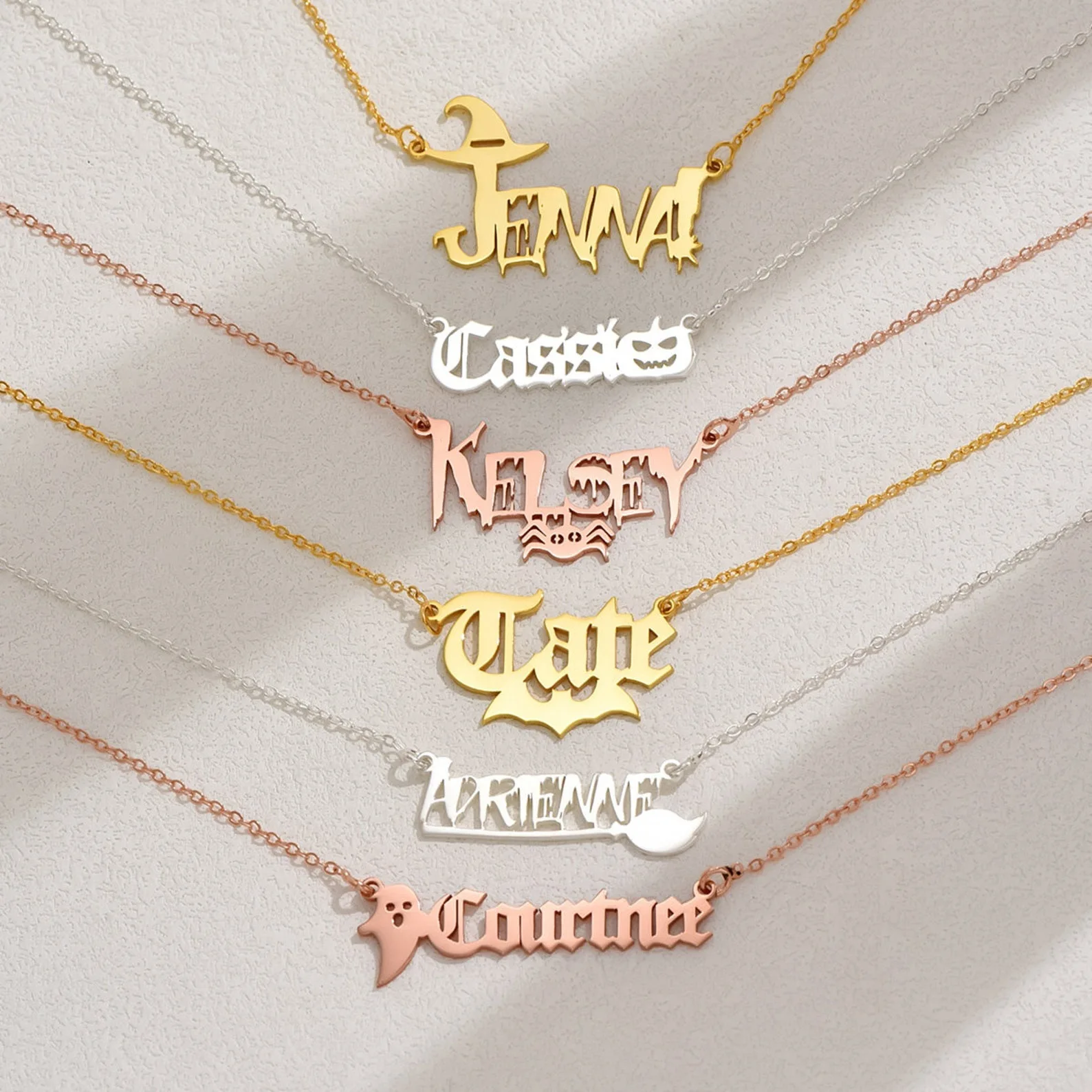 Duoying Gothic Bat Name Necklace Halloween Custom Name Necklace Halloween Gift for Women