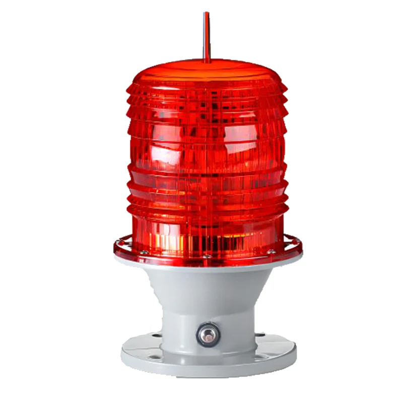 Red Bulb Sign for Airplane Flight and Helicopter on Roof Top of High Building Solar Aviation Obstruction Light in City