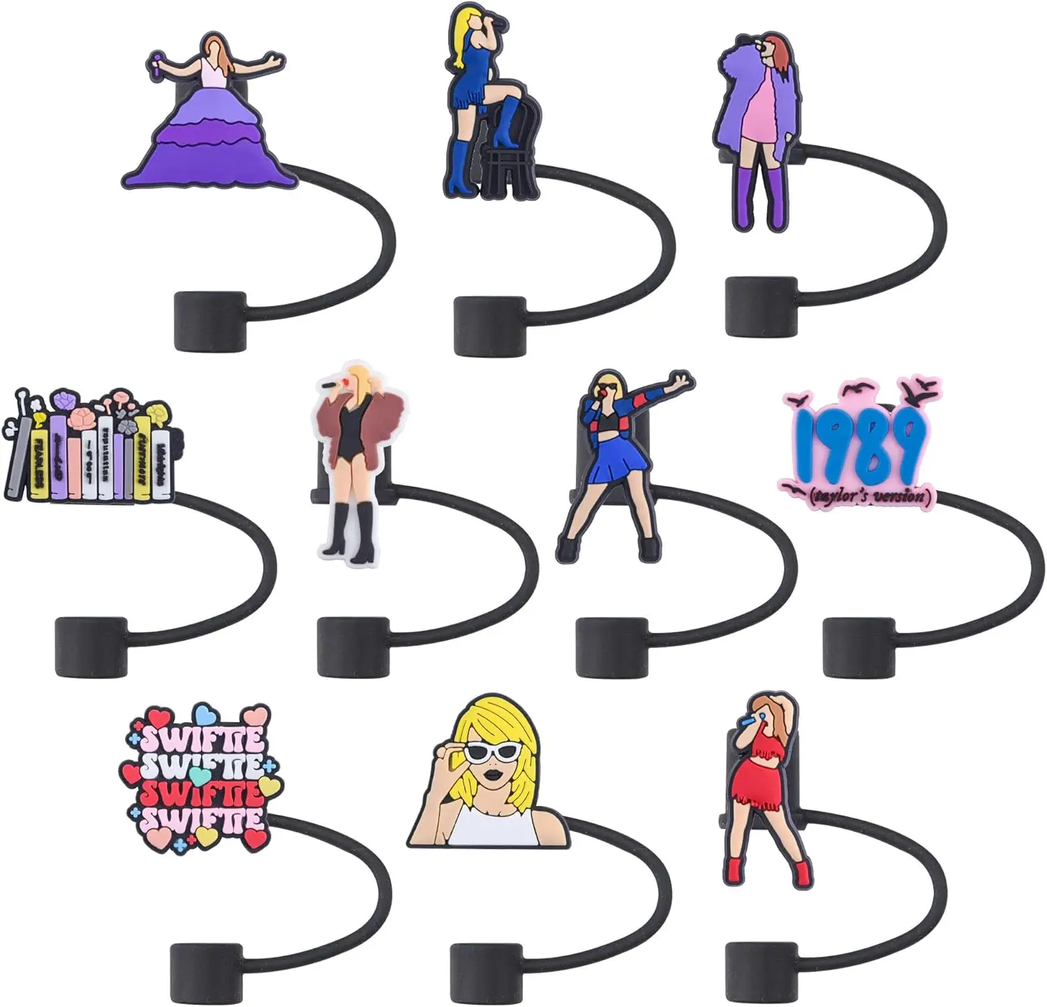 Accept customize colorful 2D PVC drinking straw cover taylor swift straw topper hot sell swiftie 1989 straw topper star