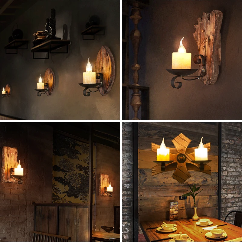 
Retro wooden light E14 light source foot shape original wood made of old wood Yunnan light marble bar villa dining room wall 