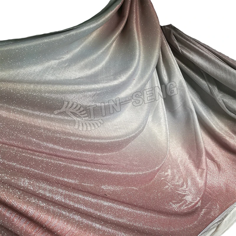 Silver Pink Ombre Fabric , Shiny Gradient Color Lurex Fabric with Glitter