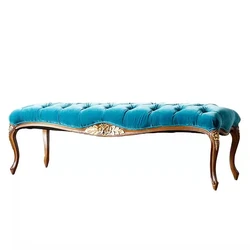 American country solid wood carved fabric bed tail stool European retro velvet shoe changing stool clothing store rest stool