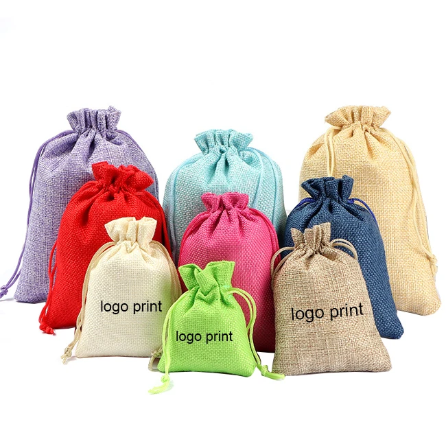 custom logo 50kg 100kg gunny bag small hemp cosmetic rice tea pouches gift packaging burlap coffee sack jute drawstring bag