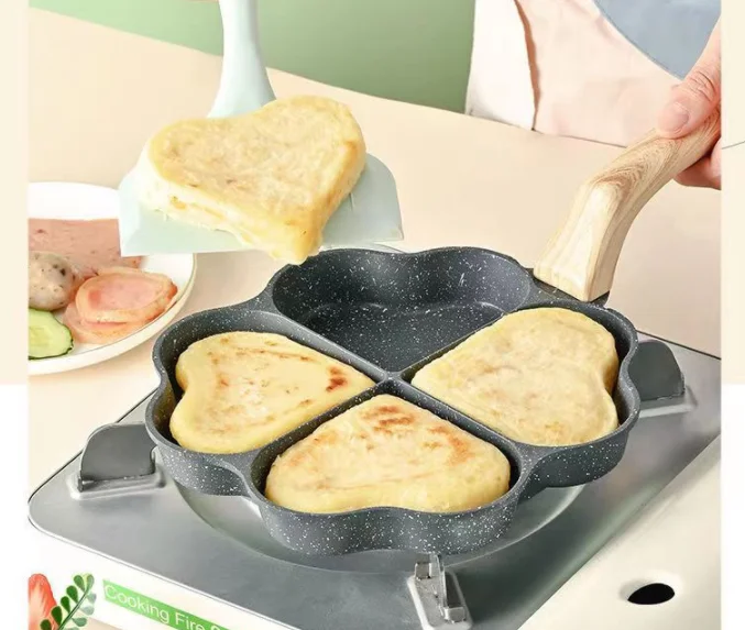 Nonstick heart-shaped egg fry pan marble coating pancake pan