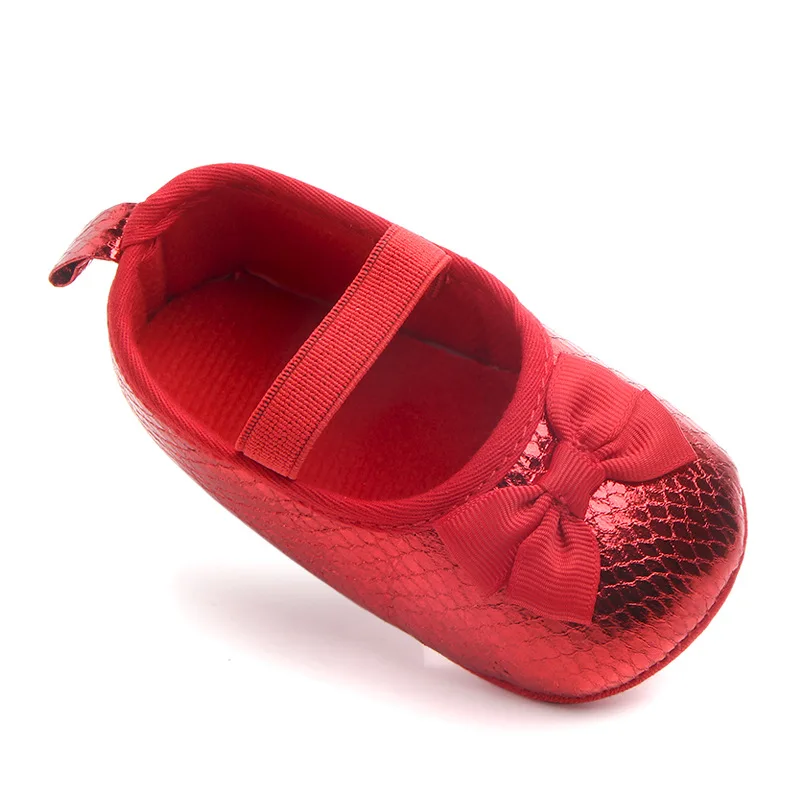 Spring Autumn Sequin Red Baby Girl Mary Jane Shoes Soft Sole Bow Princess Toddler Flat