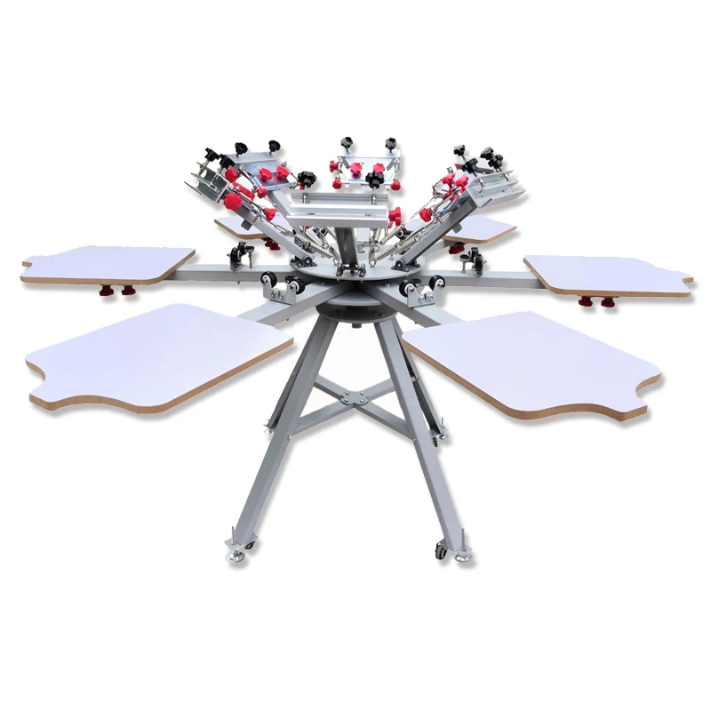 6 Color Station Manual Rotary Screen Printer for T-shirt Printing Machine