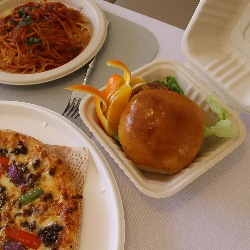 5 inch Hot SaleBiodegradable Bagasse Food Hinged Container  Disposable Sugarcane Pulp Lunchboxes