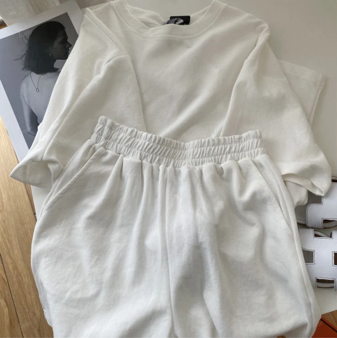 Women T-shirts Suits with Shorts Loungewear Pajamas Woman Summer Basic&Casual Microfiber Sleepwear Negligee 2 Pieces Nightie