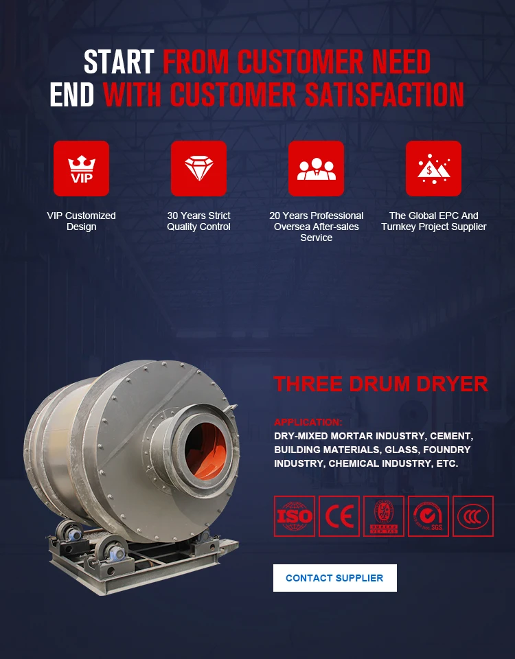 High Quality River Sand Silica Drum Dryer Triple Drum Dryer Price