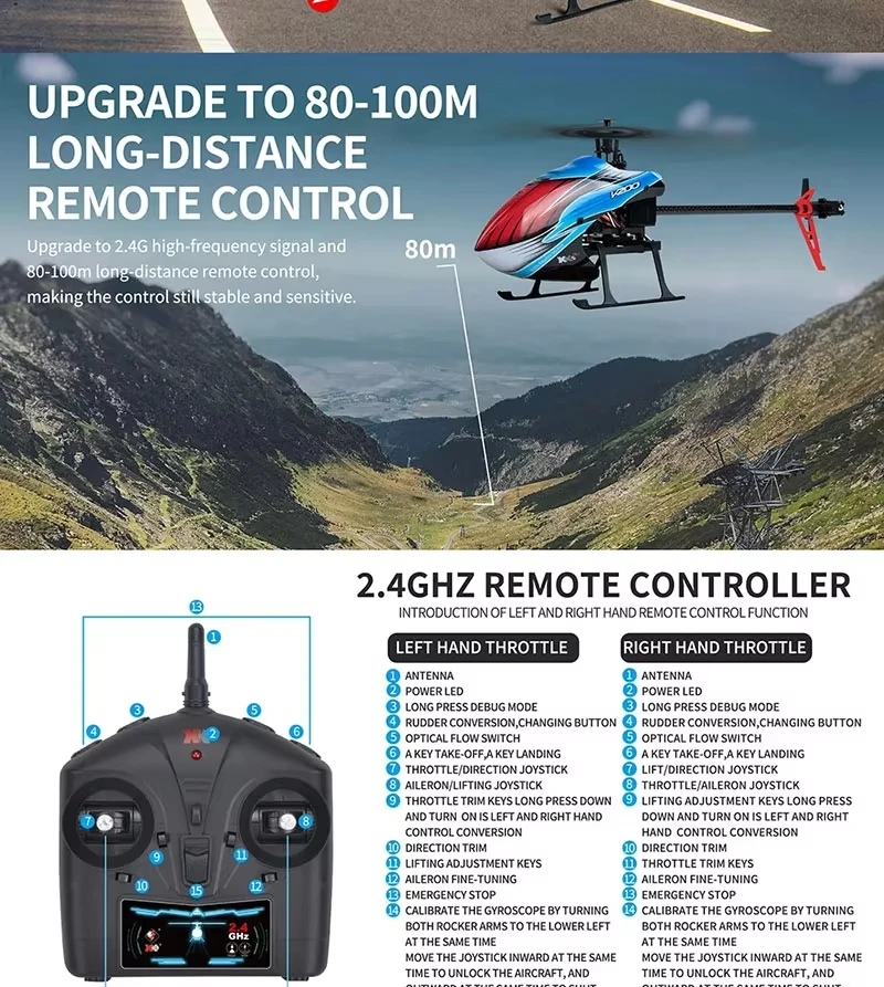 Factory price 4CH rc helicopter optical flow positioning distance about 80-100M kids remote control toy helicopter