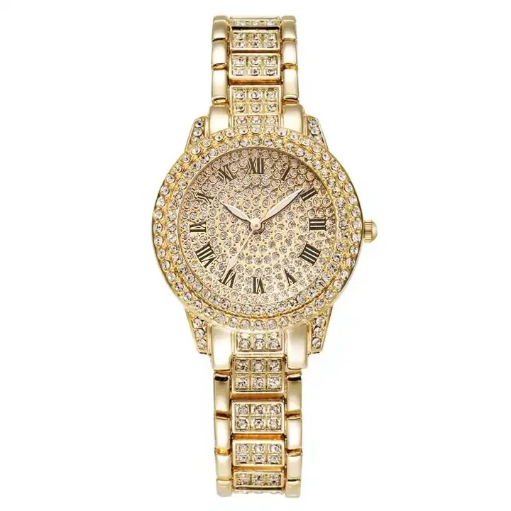 Luxury Full Crystal Diamond Watches Bracelet Set Men Women Relojes Para Mujer Fashion Gold Steel Belt Wrist Watch