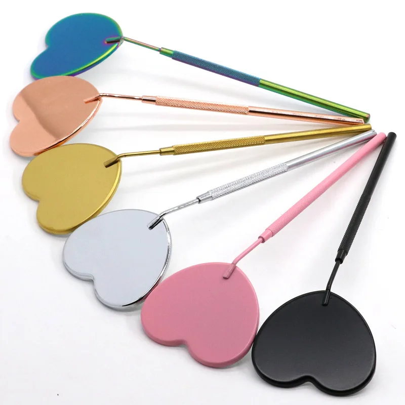Custom Logo lash checking mirror stainless steel half moon heart shape black white pink eyelash extension mirror
