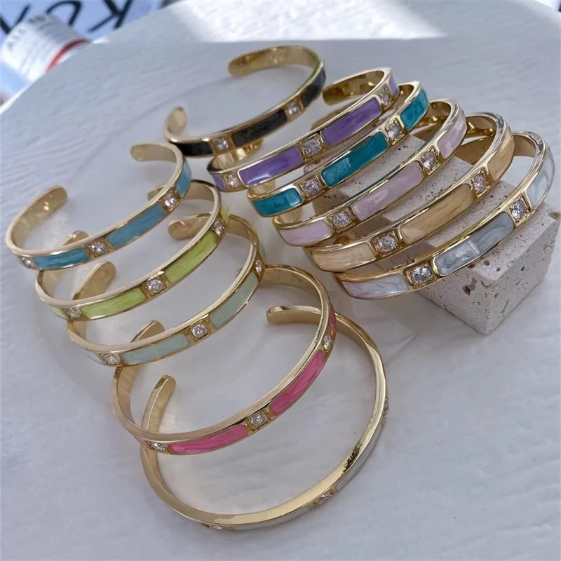 18k 24K Gold Plated Candy Enamel Colorful Cuff Bracelet women fashion CZ jewelry bangle bracelet