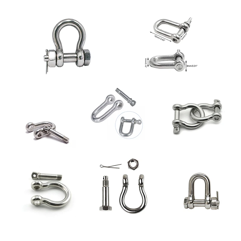 Polished US Type Heavy Industry Stainless Steel 304/316 D Shackles 1/2 Diameter Bow Shackle Clevis Screw Collar Pin