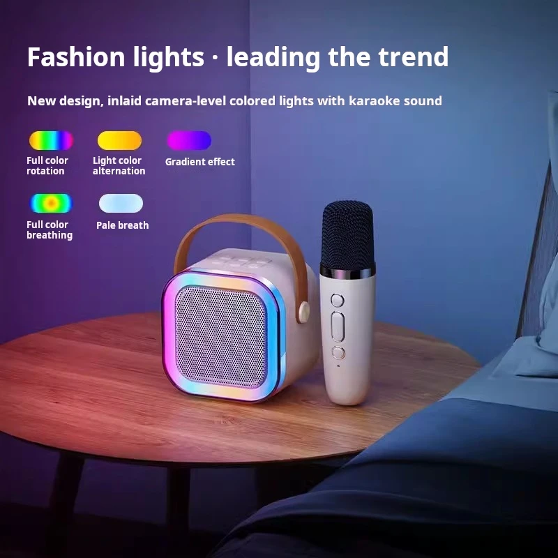Portable Mini Karaoke Player with Wireless Microphone & LED Light Plastic Piano Toy Birthday Gifts for Kids