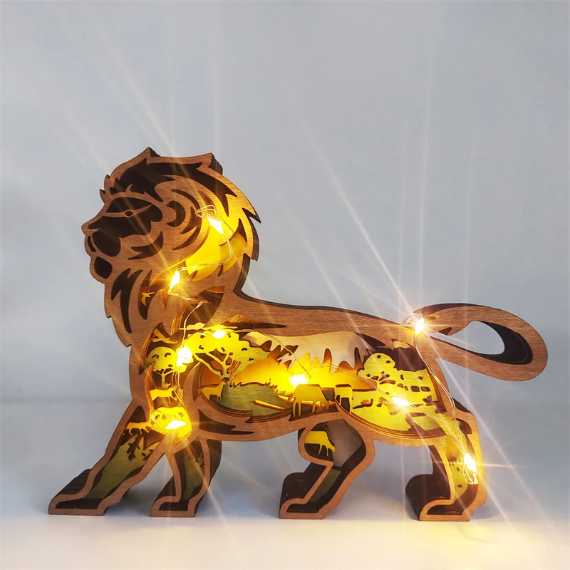 New Design Animal Wooden Wall Decoration Crafts Lion Ornament For Living Room