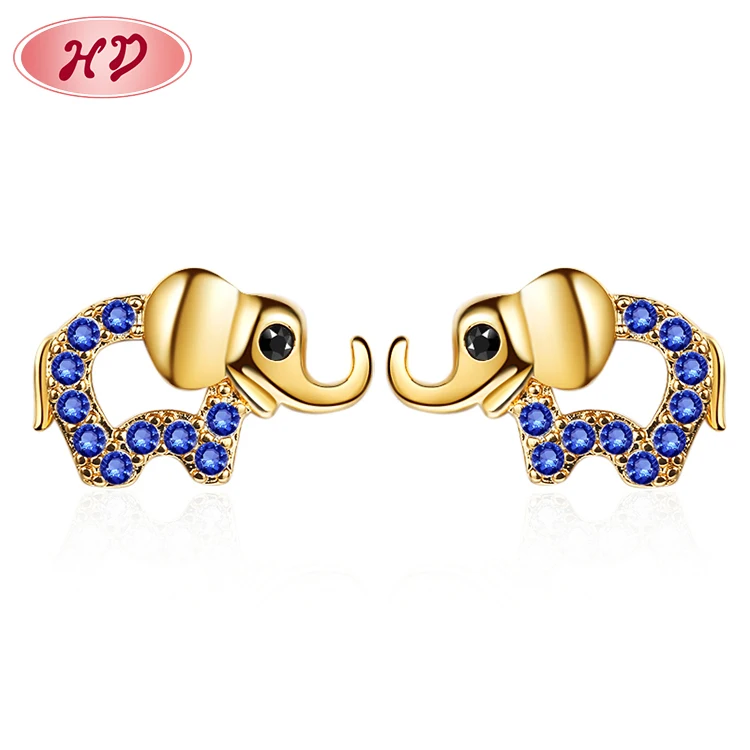 hollow animal kawaii cute cz elephants earring cubic zirconia gold plated wholesale women stud earring aretes fashion jewelry