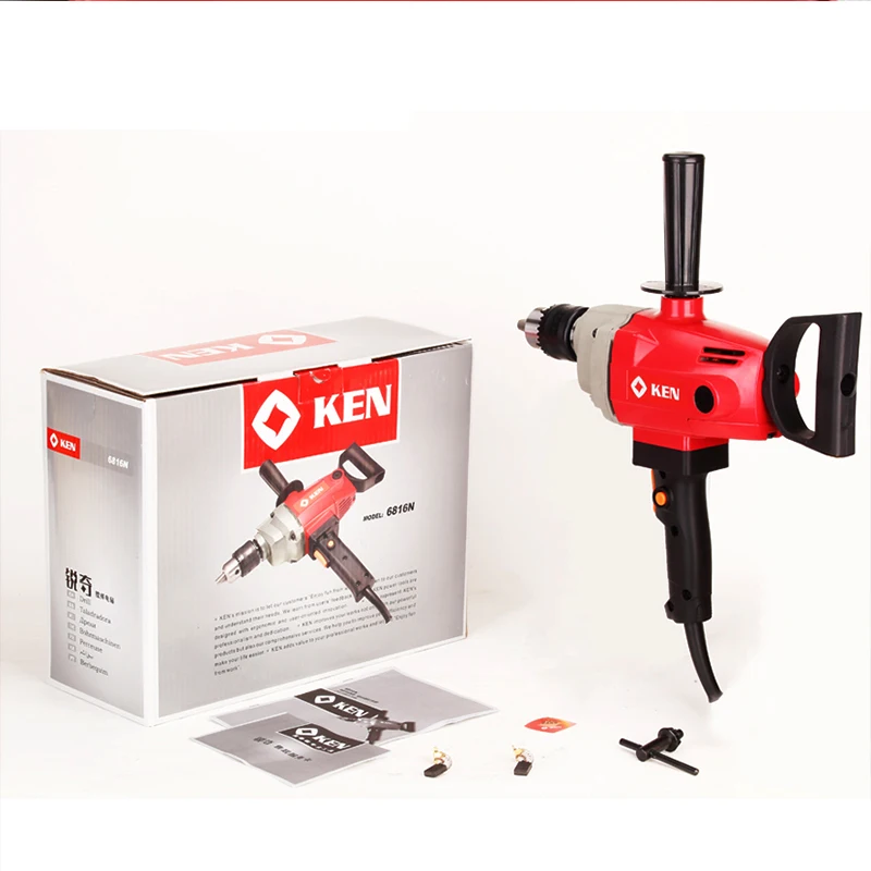 KEN 6816N Hand Electric Aircraft Drill 1200W 16mm Chuck Mixing Drill Putty Paint Cement Mixer Ash Machine