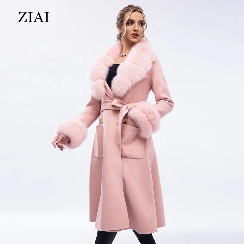 High quality jackets women wool winter double breasted blend ladies pea coat cashmere wool trench coat
