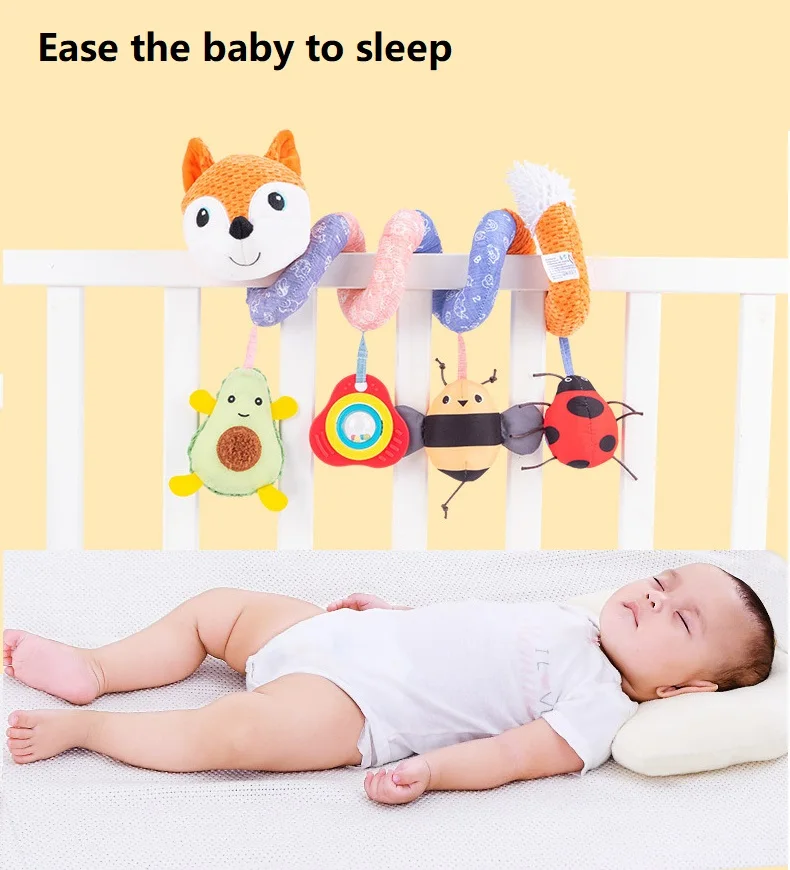 Soft Plush Hanging Spiral Rattles Infant Crib Mobile Bed Stroller Cartoon Animal Fox Toys Sound Paper Baby Early Educational Toy