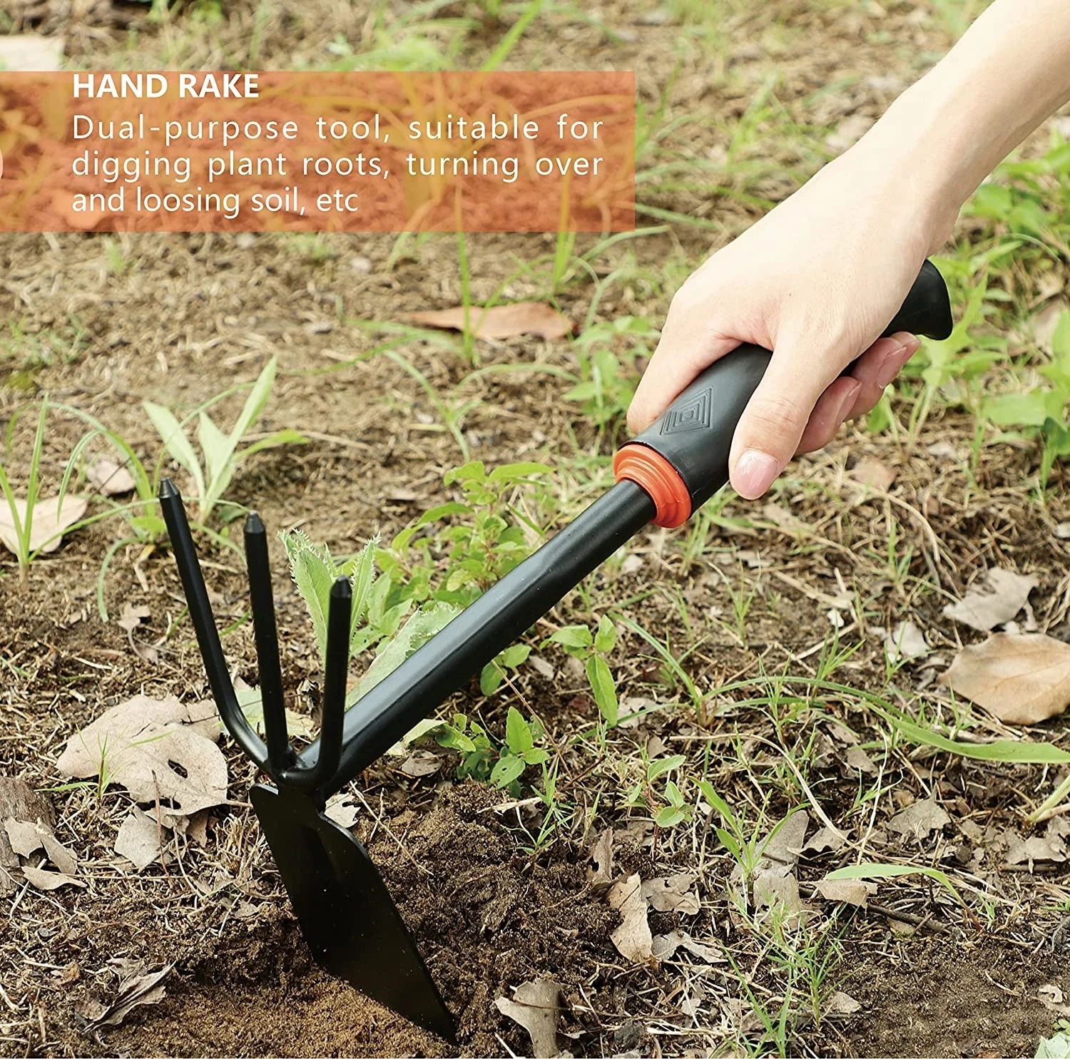 3 Piece Metal Heavy Duty Gardening Tool Set Including Hand Trowel Weeder and Hand Rake with Soft Rubberized Non-Slip Ergonomic