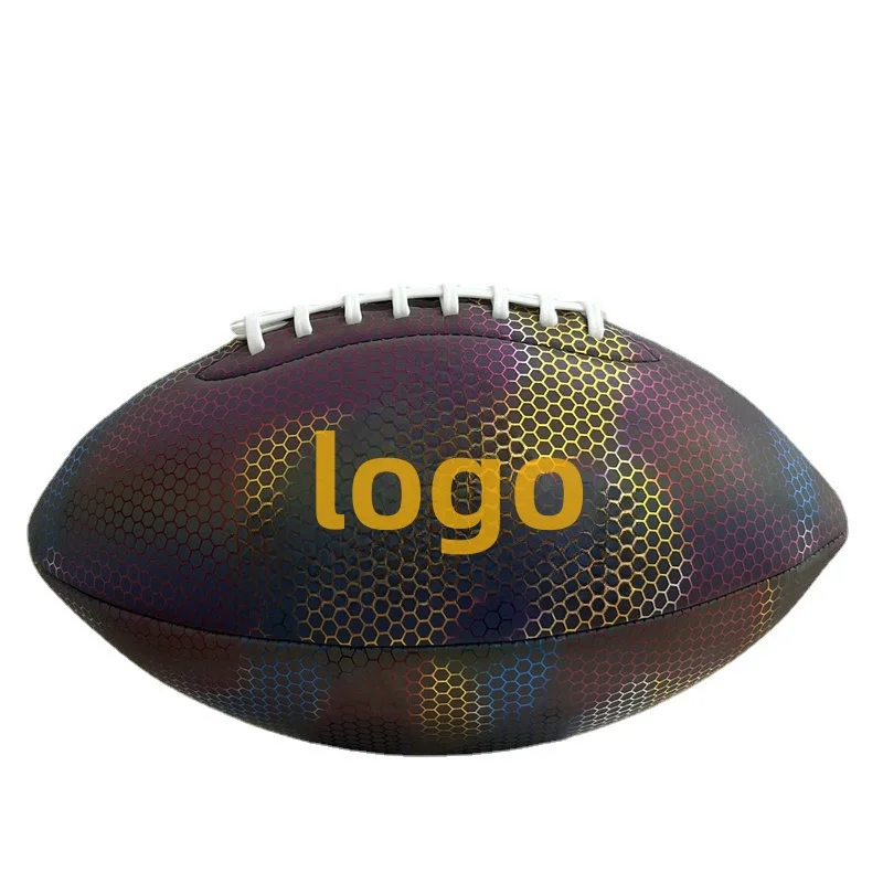 Custom Rugby Ball Size 9 Factory Price PU Leather Reflect Light American Football for OEM Official Game Use