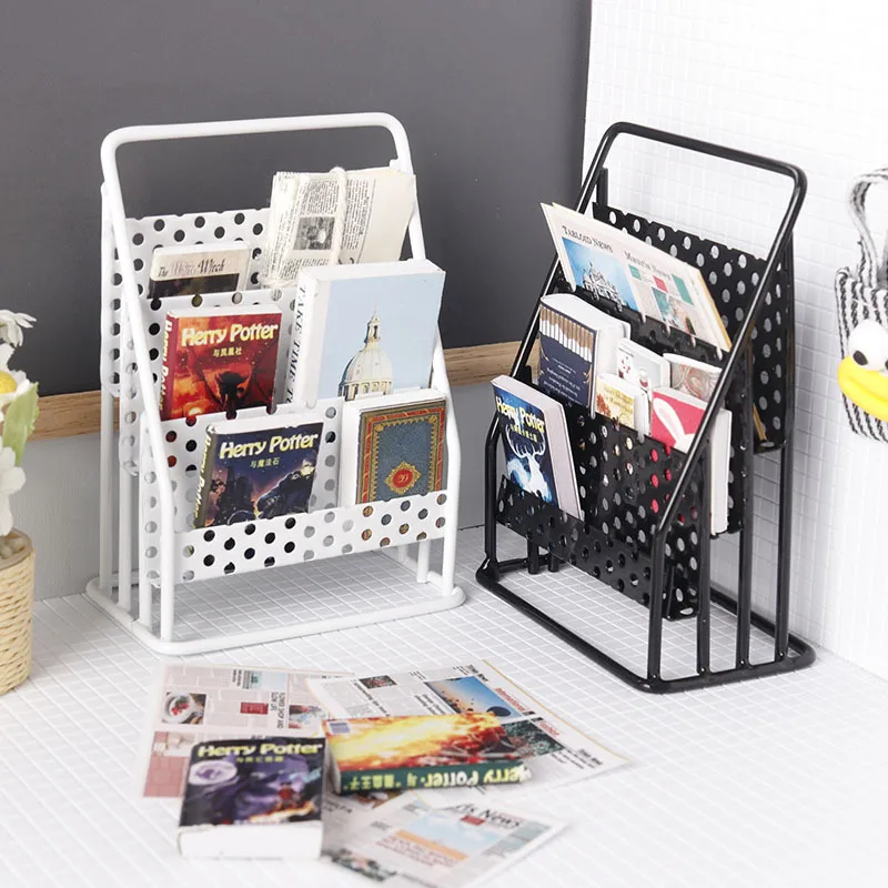 new arrival dollhouse 1:12 scale Miniature mini food play newspaper and book iron shelf display storage rack for ob11  doll