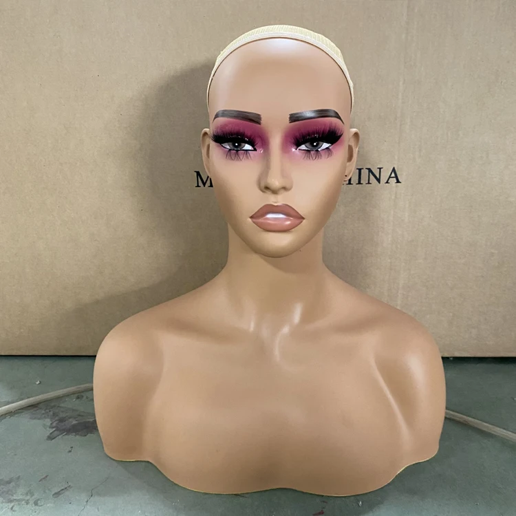 Hot Sale PVC Mannequin For Jewelry Wig Display Makeup Face Realistic Female Mannequin Head With Shoulders mannequin head