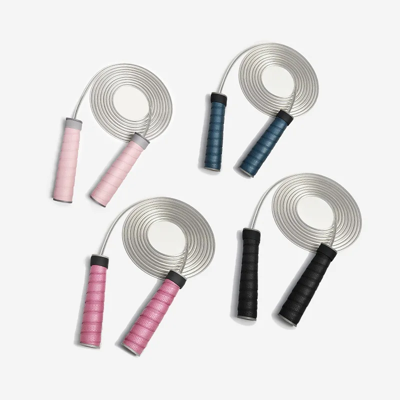 CHENGMO SPORTS High Quality Adjustable Speed Beaded WeightedJump Rope Steel Wire Rope Skipping with Sweat Absorbing Tape